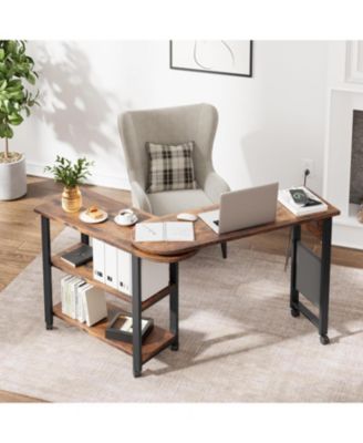 360° Rotating Mobile End Table with Storage Bag, Wheels and Charging Station