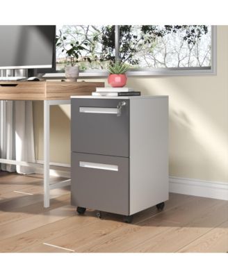 2-Drawer Mobile File Cabinet with Lock, Metal Storage Cabinet on 360° Wheels for Home Office Organizer, Holds A4/Letter/Legal Files