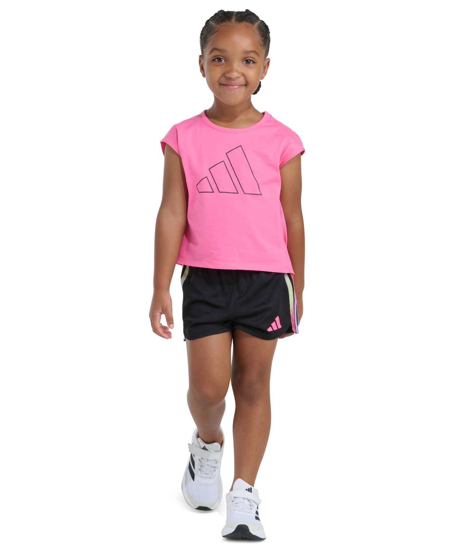 Girls' 2T-6X Short-Sleeve Back Pleated T-Shirt and Mesh Shorts, 2-Piece Set