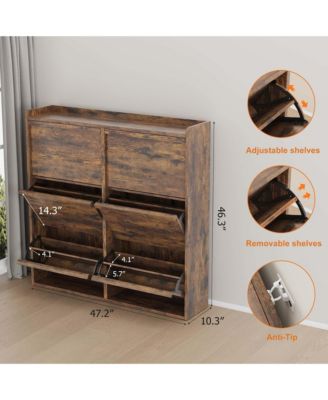 Shoe Cabinet with 6 Flip Drawers, Hidden Shoe Storage Organizer for Entryway, Wooden Shoe Rack with Adjustable Shelf