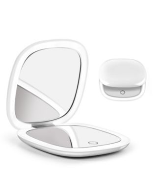 LED Lighted Travel Makeup Mirror,1X/10X Magnifying Double Sided Dimmable Portable Pocket,2-Sided,USB Charging