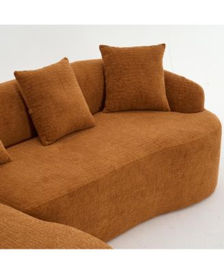 Boneless L-Shape Sectional Sofa with Curved Chaise, Modular Chenille Couch