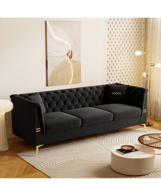 Contemporary Faux Sherpa Sofa with Gold Metal Accents