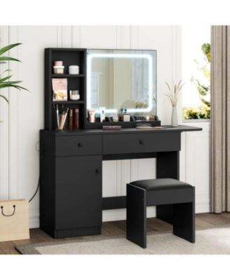 Makeup Vanity Desk Set with Lighted Mirror, Vanity Table Set for Bedrooms, Apartments, Easy to Assemble