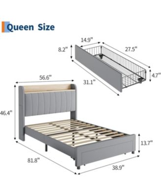 Bed Frame Upholstered With Storage Headboard Drawers Charging Platform Bed Wooden Slats