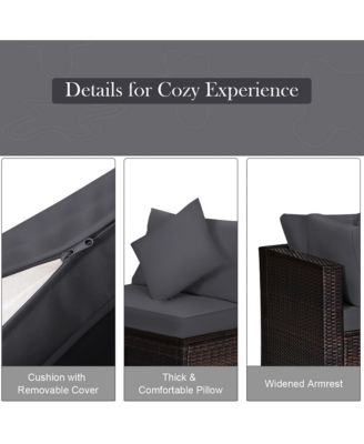 4PCS Patio Rattan Furniture Set Sofa Ottoman Cushion Garden Deck