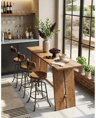 Solid Wood Bar Table, 61" Counter Height Table with Parquet Design Tabletop
