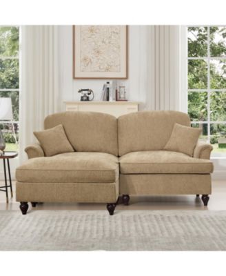 Mid Century Modular L-Shaped Sofa, Chenille, Ottoman, Light Coffee