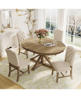 Retro Style Extendable Dining Table Set with 4 Chairs