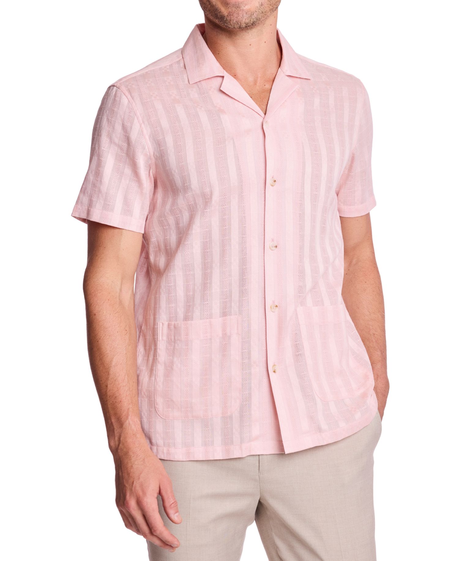 Men's Striped Camp Collar Shirt