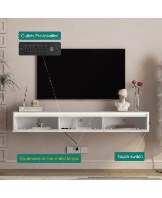 Floating TV Stand with LED Lights & Power Outlet