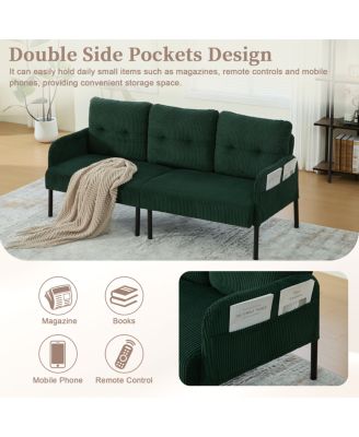 Oversized Corduroy Loveseat Sofa with Metal Legs & Side Pockets