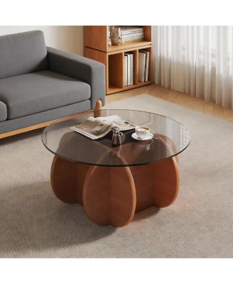 Modern Round Coffee Table, 31.5" Mid Century Center Table with Glass Top