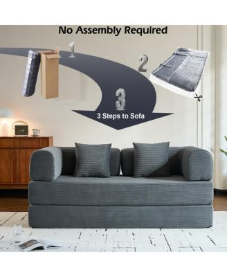 Convertible Corduroy Sleeper Sofa Bed with Pillow
