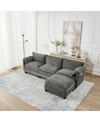 L-shaped sofa with storage, cotton-linen velvet, 3-seater, living room/office