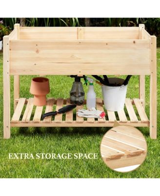 Solid Fir Raised Garden Bed with Storage, 2-Tier Design for Backyard