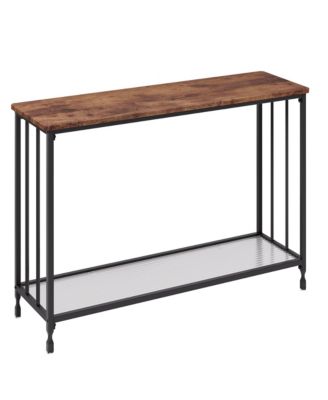 32" Retro Narrow Console Table with 2 Storage Shelves, Glass and Metal
