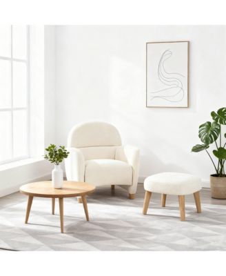 Modern Lazy Chair with Ottoman, Upholstered Reading Chair, Compact Accent Chair with Footrest for Small