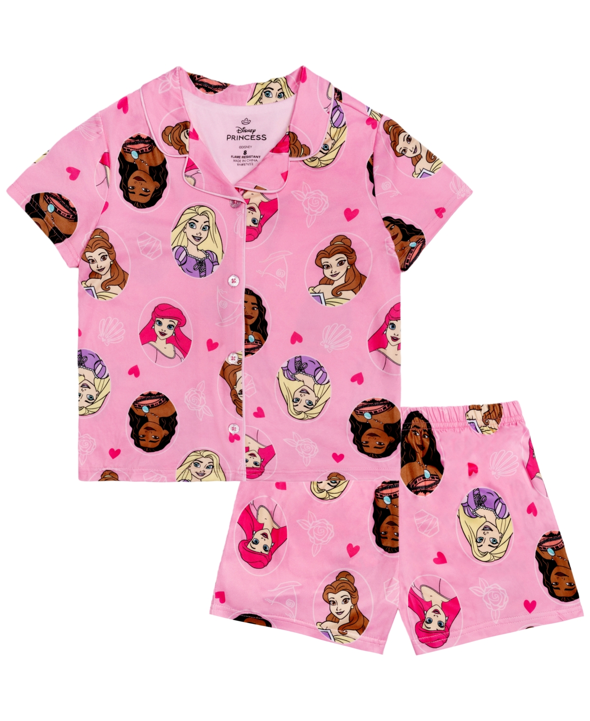 Disney Princess Kids' Girls' 4-10 Short-sleeve Top And Shorts, 2-piece Set In Pink