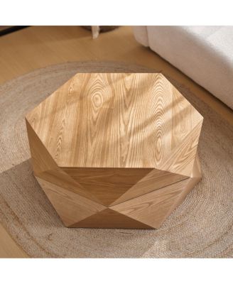 Retro Polygon Flip Top Coffee Table with Hidden Storage.