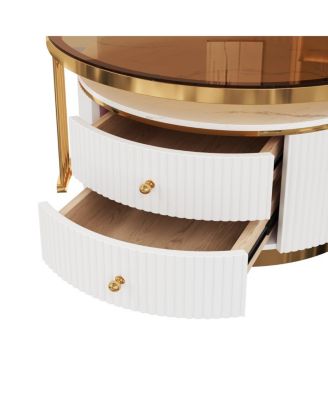 Modern 2-Piece Round Nesting Coffee Table with Drawers & Glass Top