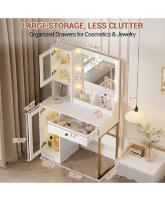 Makeup Vanity Desk with 3-Color LED Lighted Mirror