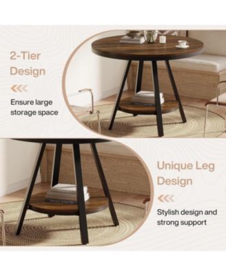 2-Tier Industrial Round Dining Table, Small Kitchen Dinner Table for 2-4 People, 35-Inch Circle Wood Kitchen Table
