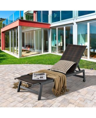 2PCS Patio PE Rattan Chaise Lounge Outdoor Recliner w/ 5-Level Backrest Backyard Poolside