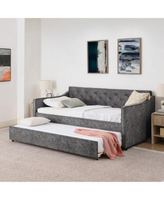 Twin Upholstery DayBed with Pop-up Trundle & USB Charging