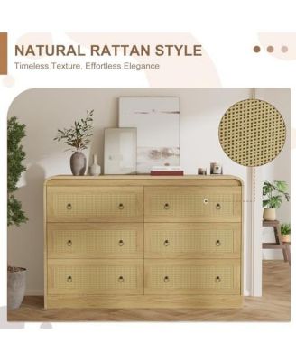 46''Wide Rattan Dresser,6 Drawer Dresser for Bedroom,Dressers & Chests of Drawers