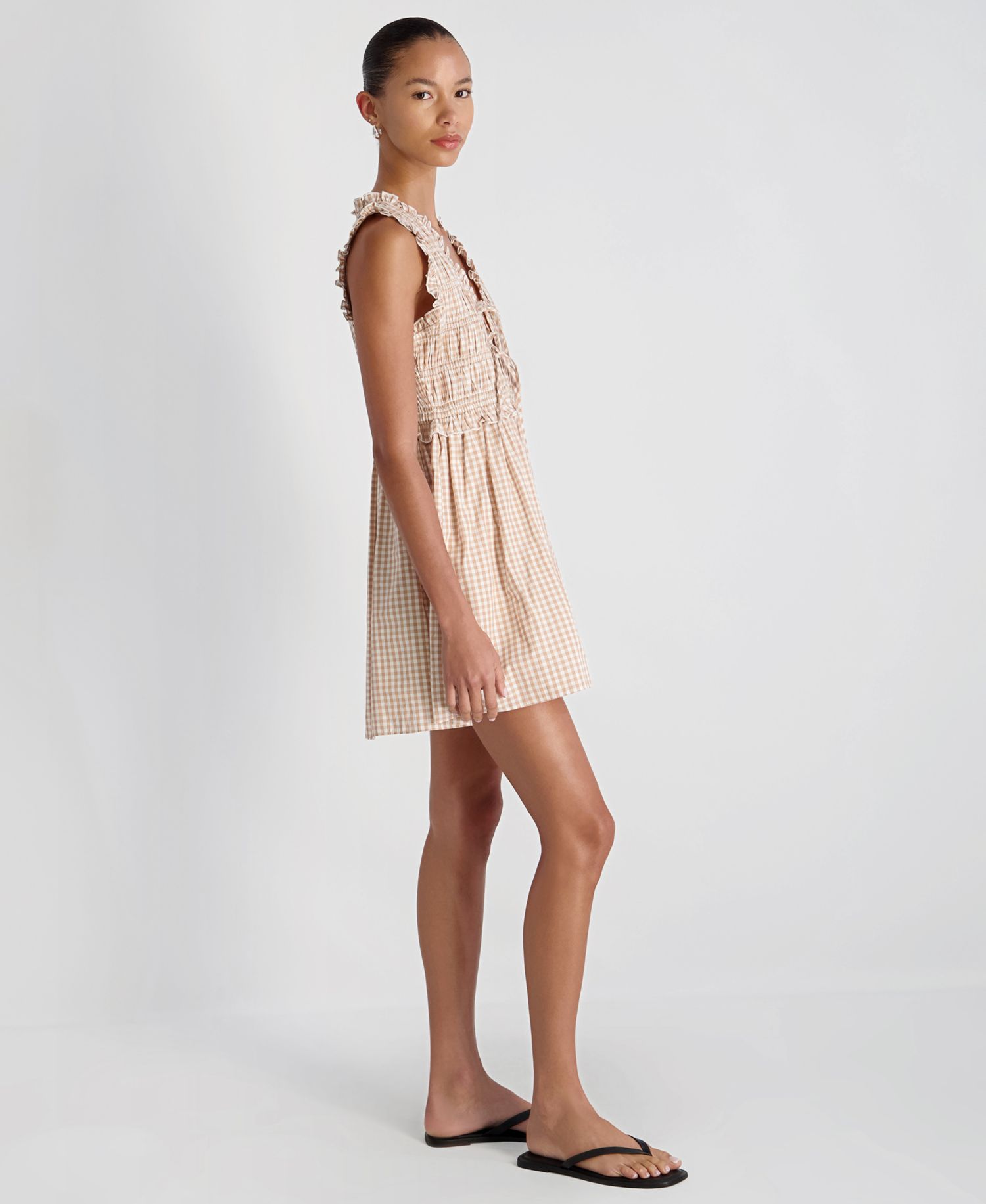 Women's Gingham Pattern Smocked Mini Dress