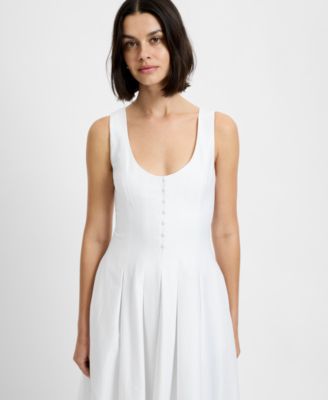 Women's Satin Fit And Flare Scoop Neck Midi Dress