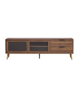 Modern TV Stand Console with 2 Glass Doors 2 Drawers & Storage Cabinet