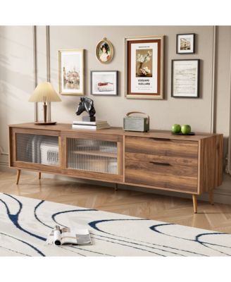 Modern TV Stand Console with 2 Glass Doors 2 Drawers & Storage Cabinet