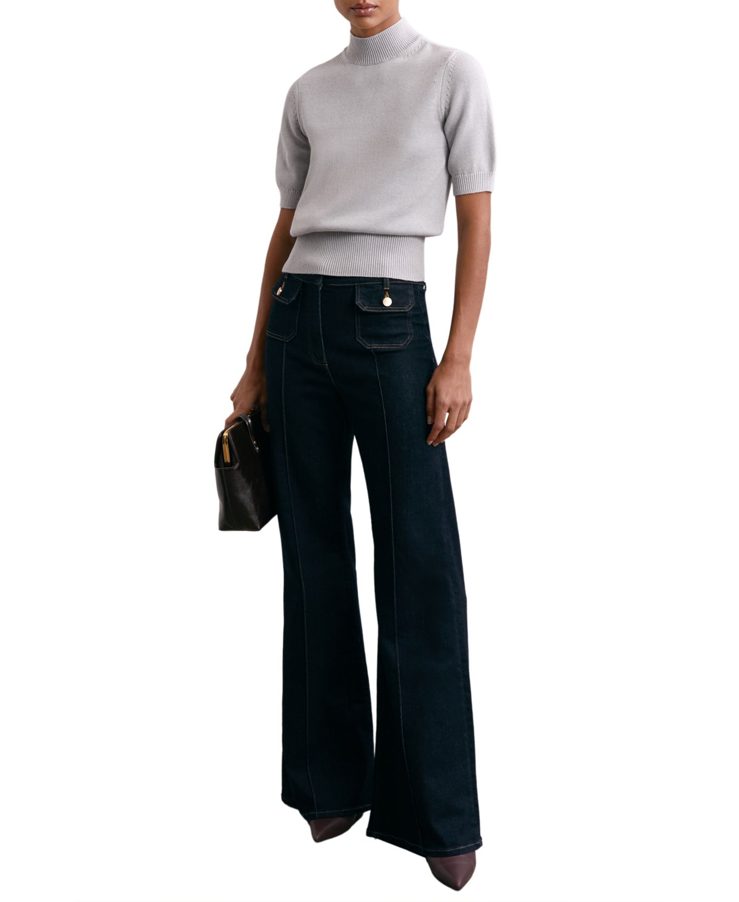 Women's Aria Cotton and Wool Funnel-Neck Knit Top