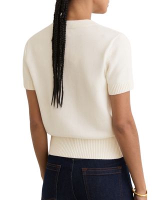 Women's V-Neck Short-Sleeve Cotton-Wool Cardigan Sweater