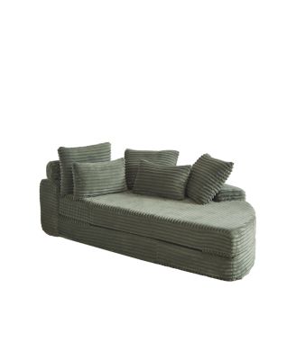 78.5-Inch Corduroy Semi-Circular 2-in-1 Sofa Bed with Neck Pillow & 5 Throw Pillows