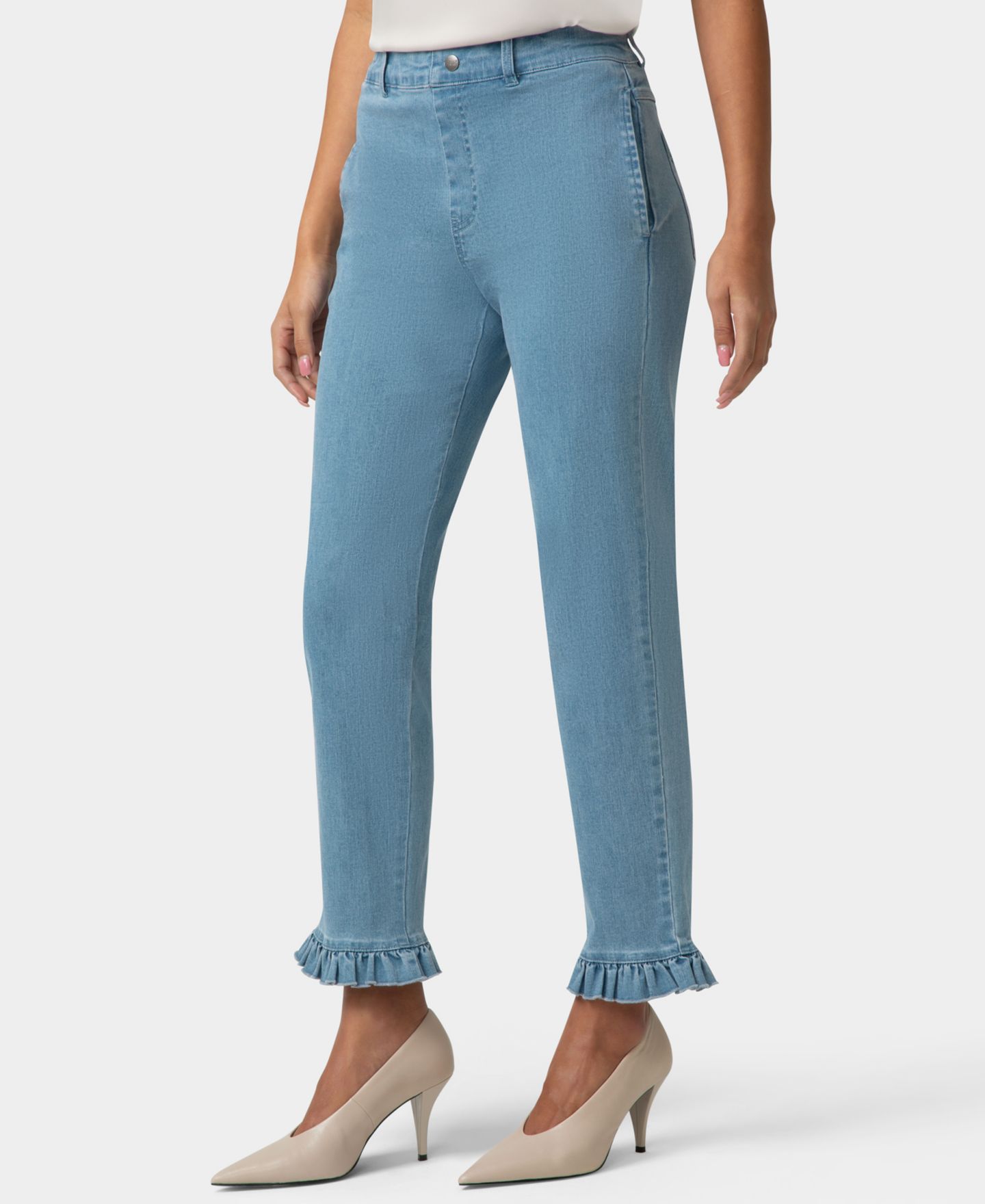 Женские брюки Hue Ruffle Denim Skimmer Pull-On Pant, цвет: Шамбре — фото 3