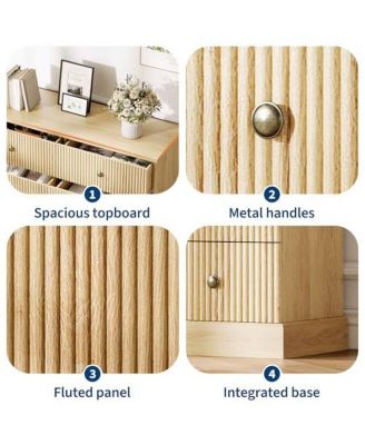 6 Drawer Dresser for Bedroom, Horizontal Chest of Drawers, Fluted Panel Wood Dresser