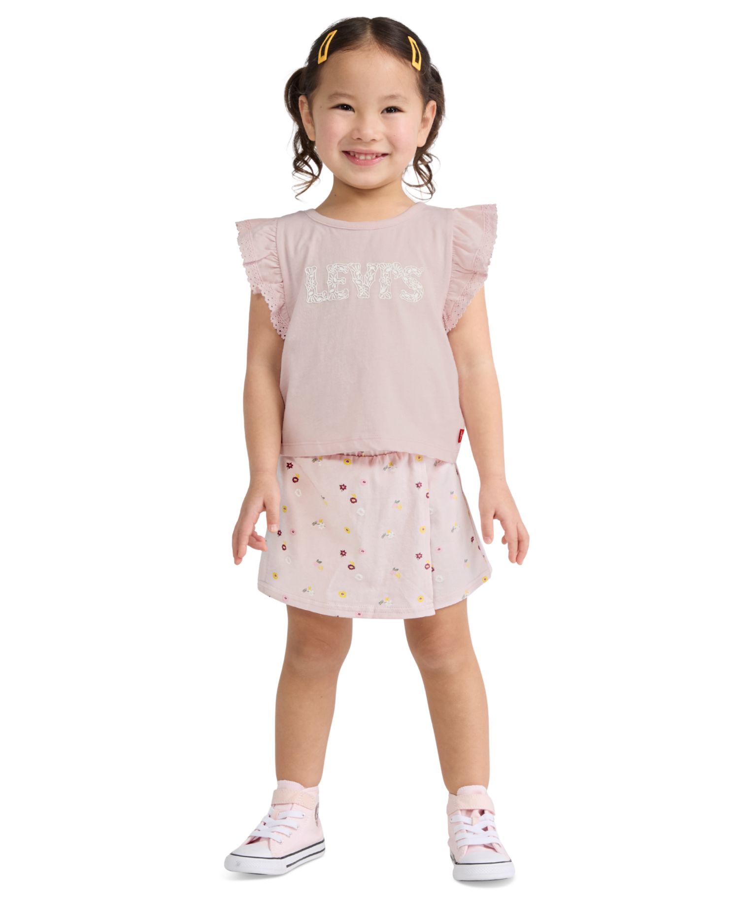 Girls' 2T-6X Knit Top and Ditsy Skort, 2-Piece Set
