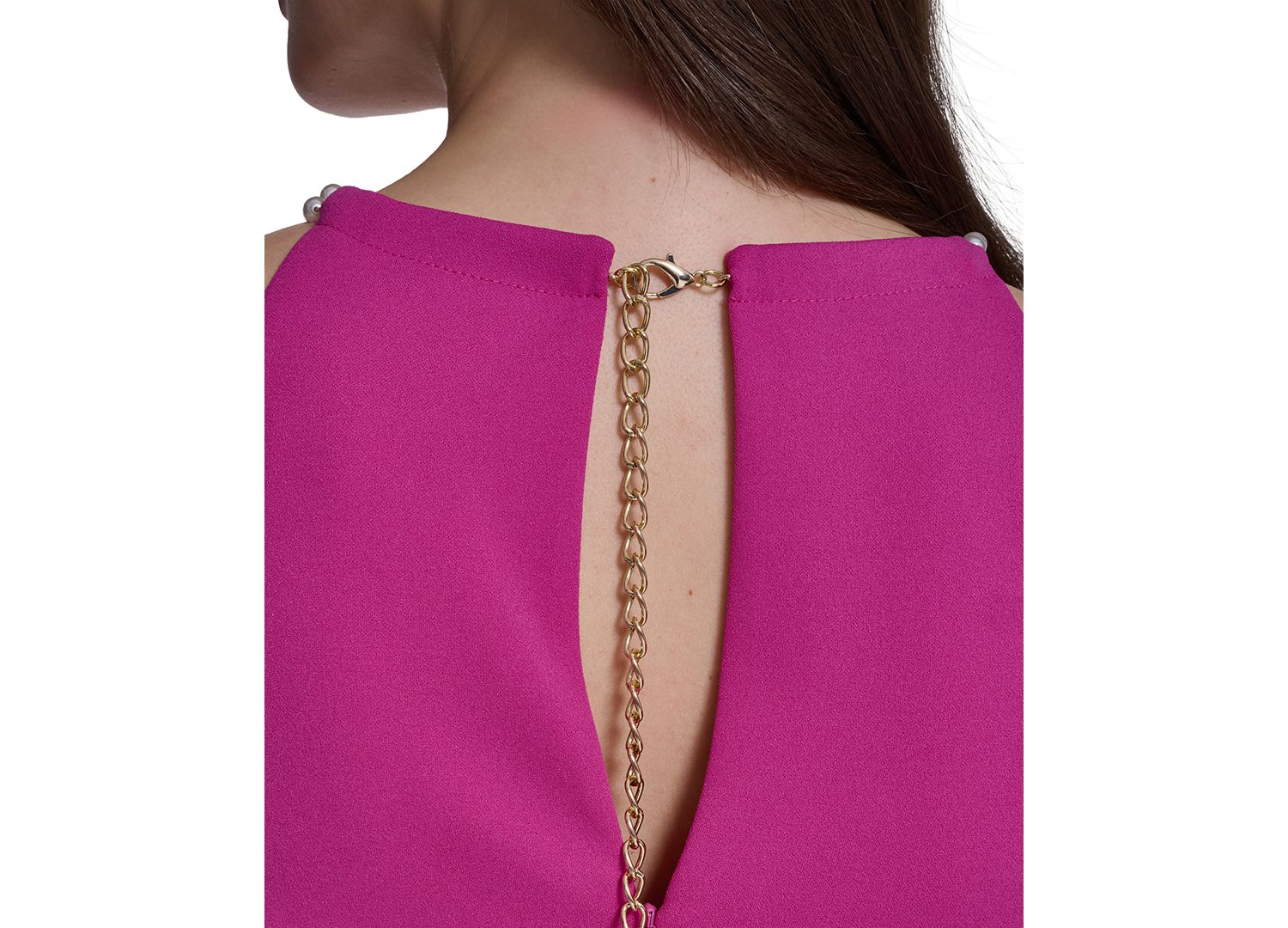 Petite Sleeveless Pleated Neck Trim Halter Dress