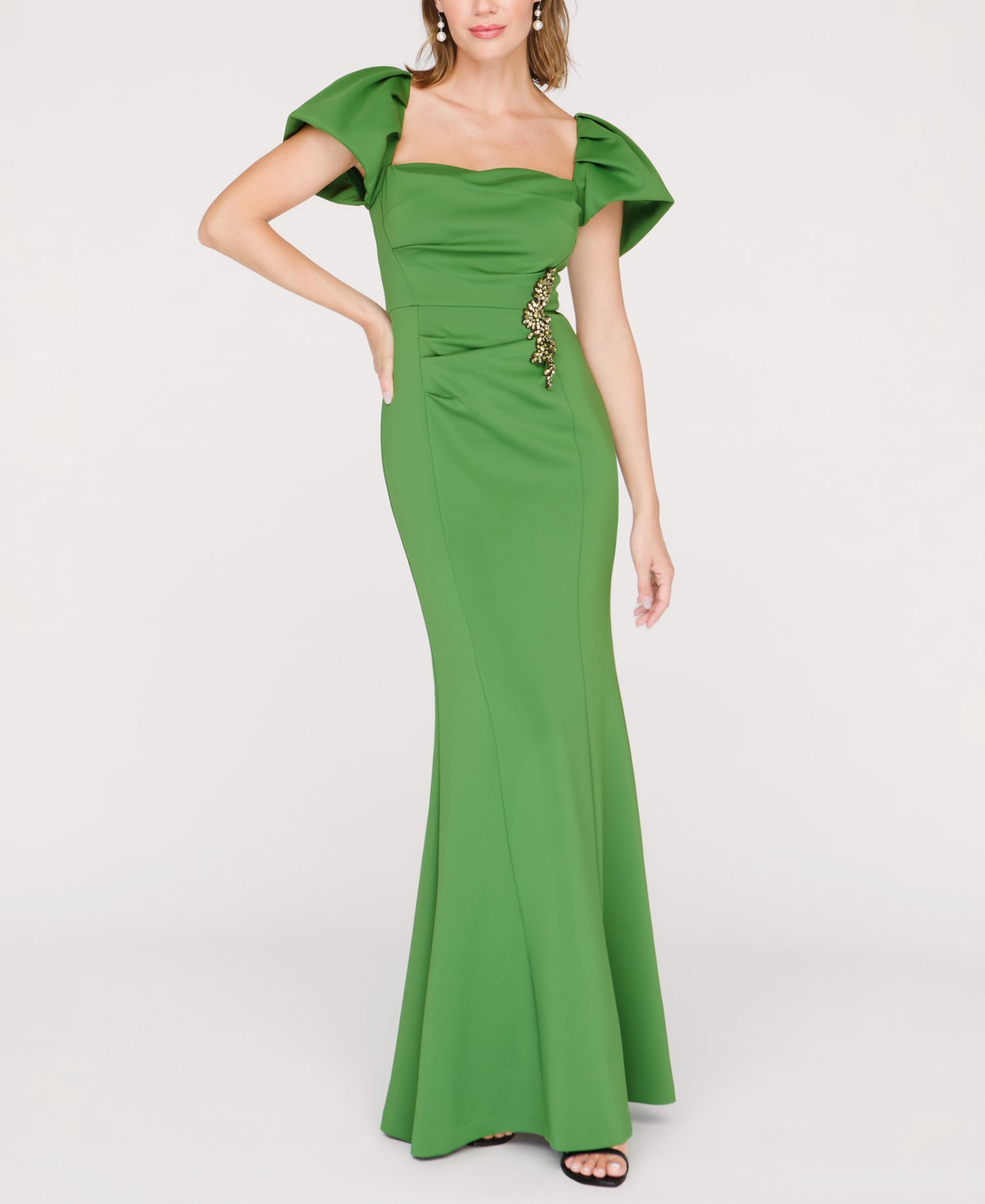 Women's Scotlyn Flutter-Sleeve Square Neck Mermaid Gown