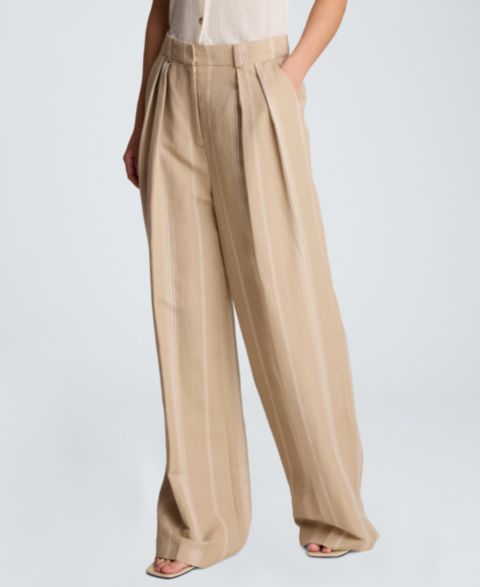 Женские брюки Kenneth Cole High Rise Fly Front Pleated Wide Leg Linen, цвет: Белый