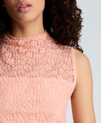 Women's Stretch Lace-Front Mock Neck Tank Top