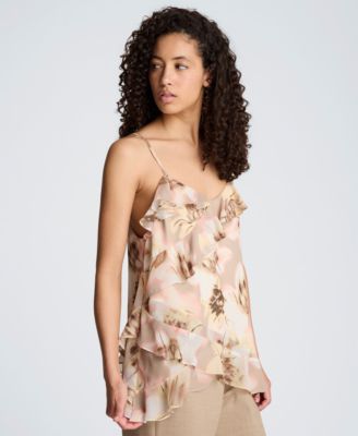 Women's Asymmetric Hem Ruffle Sleeveless Cami Top