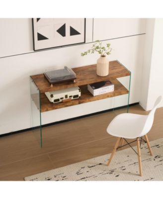 Streamdale MDF Console Table, Big Side Table, Walnut Tempered Glass Desk, Entry Table