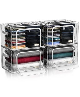 Large Foldable Clear Plastic Storage Bags with Metal Frame & Carry Handles for Bedding Linen & Clothing