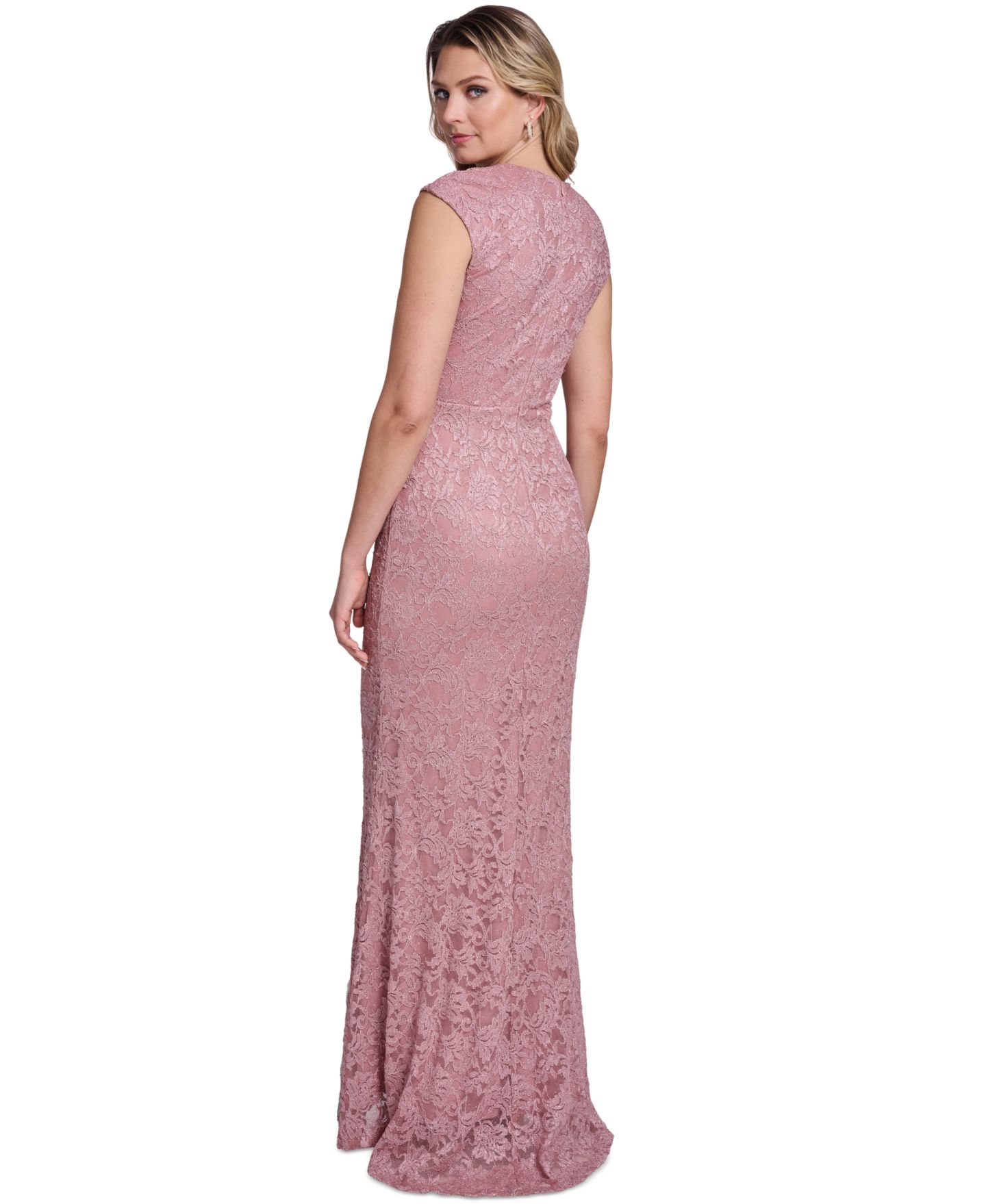 Женская кепка Jessica Howard Extended Cap-Sleeve Sweetheart Neck Side Tuck Gown, цвет: Розовый — фото 5