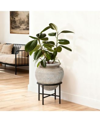 14" Dia Large Planters for Indoor Plants, Indoor Plant Pots with Stand, Distressed Cachepot for Living Rooms, Entryway, Office