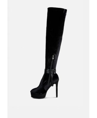 Rag and Co Womens Bison High Heeled Long Velvet Boots